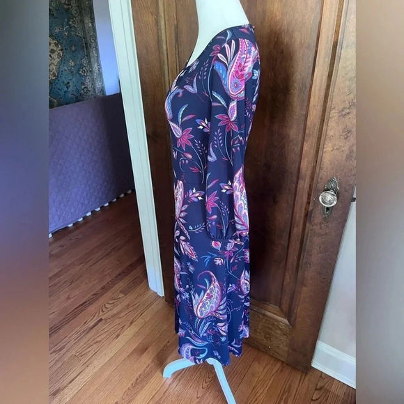 NWOT Talbots Navy and Pink Paisley Fit and Flare Dress Women Size 4 Peti… - Picture 3 of 9